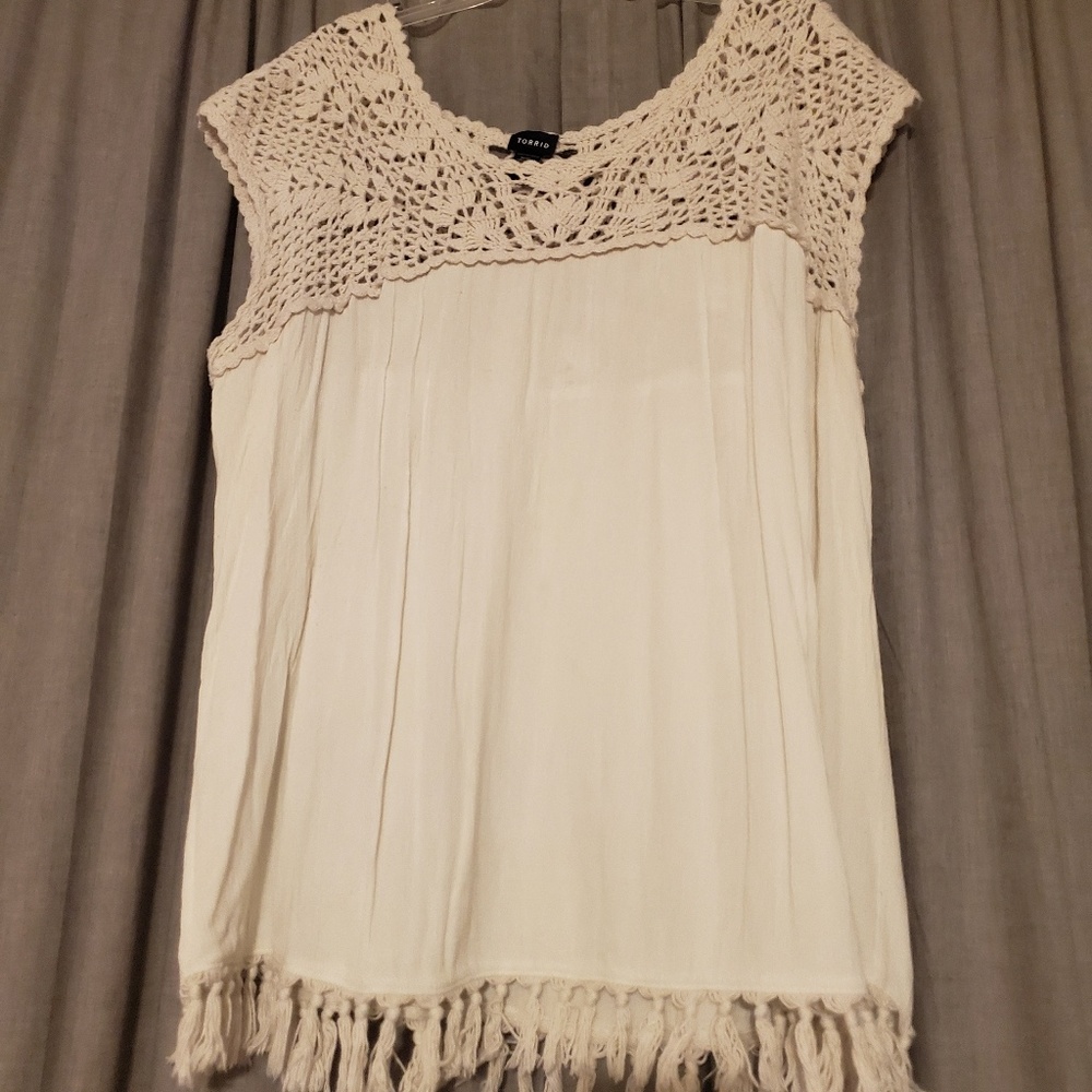 Cream Chrocet Top Linen Blouse